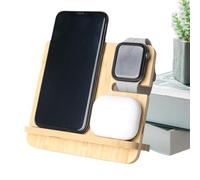 Ocastuted Caricabatteria Wireless Per Cellulari In Legno, Caricabatterie Da Viaggio Multidispositivo Per Telefono E Cuffie, Dispositivo Di Ricarica Rapida 15 W Per Comodino