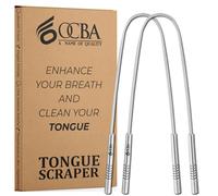 OCBA Raschietto per lingua per la salute orale, in argento naturale, antiruggine, per l'alito fresco, in acciaio inox, confezione da 1 (2 pezzi)