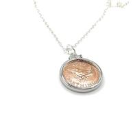 OCC Old Coin Cufflinks Ciondolo massiccio 1945 Lucky Farthing 80° compleanno + una catena in argento Sterling 45,7 cm