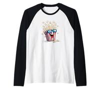 Occhiali 3D Divertenti con Popcorn per Gli Amanti del Cinema e del Cinema Maglia con Maniche Raglan