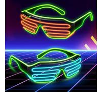 Occhiali a LED Occhiali LED Party: 2 Pezzi Neon Rave Occhiali, El Wire Neon Shutter Occhiali Con 3 Modalità Di Flash, Lampeggiante Occhiali Da Sole per Edm, Natale, Halloween, Festa Di Compleanno