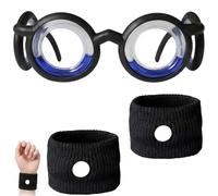 Occhiali Anti Nausea e 1 Paio Braccialetti Antinausea, Kit per Mal di Mare e Mal d'Auto, Occhiali per Cinetosi per Viaggi in Auto, Nave e Crociera, Rimedio per Adulti e Bambini, Nero