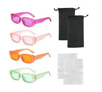 Occhiali con montatura quadrata 4 pezzi con panno per occhiali 2 pezzi, 2 borse per occhiali, occhiali da sole retrò, occhiali colorati alla moda, protezione UV, adatti per viaggi, vacanze al mare