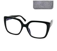 Occhiali da lettura graduati a farfalla oversize donna, custodia | Montatura a farfalla; larghezza 141 mm, lenti 62 × 55 mm; nero e blu-bianco