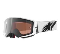 Occhiali da motocross Alpinestars Supertech Corp, bianco-grigio con plexiglass rosso.