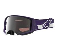 Occhiali da motocross Alpinestars Supertech Vision Hunta96 XXV viola-bianco con plexiglass specchiato argento