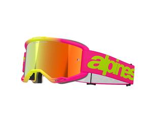 Occhiali da motocross Alpinestars Vision 5 Wordmark rosa-giallo fluo con plexi rosso specchiato