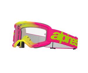 Occhiali da motocross Alpinestars Vision 5 Wordmark rosa-giallo fluo con plexi trasparente
