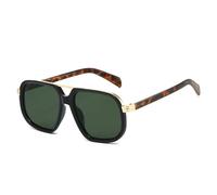 Occhiali da sole a doppio ponte alla moda, popolari, da donna, retrò, con sfumature sfumate, UV400, da uomo, per lo shopping, i viaggi, le feste in spiaggia, il ciclismo, nero leopardo verde, taglia