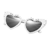 Occhiali da sole a forma di cuore bianco, occhiali da sole da sposa con perle finte impreziosite, occhiali da sole a forma di cuore, accessori per addio al nubilato, accessori per addio al nubilato