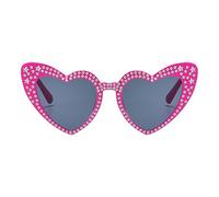 Occhiali da sole a forma di cuore - materiale composito glitterato in resina, strass UV400, stile vintage classico con occhi di gatto | San , addio al celibato, accessorio estivo, Rosa caldo