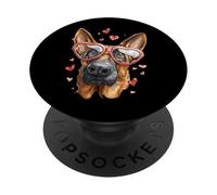Occhiali da sole a forma di cuore per San Valentino con pastore tedesco PopSockets PopGrip Adesivo