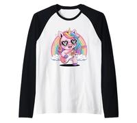 Occhiali da sole a forma di cuore unicorno Maglia con Maniche Raglan