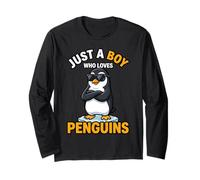 Occhiali da Sole a Forma di Pinguino con Scritta Just A Boy Who Loves Pengu Maglia a Manica