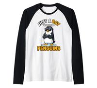 Occhiali da Sole a Forma di Pinguino con Scritta Just A Boy Who Loves Pengu Maglia con Maniche Raglan