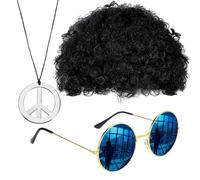 Occhiali Da Sole A Tema Afro - Tonalità Afro Ricci, Occhiali Da Sole Parrucca Discoteca | Accessori Per Capelli Hippie Con Parrucca Afro, Occhiali Da Sole, Collana Da Discoteca Per Uomo, Nero , Se