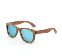 Occhiali da sole alla moda in legno di zebra, polarizzati UV400, da donna e da uomo, con custodia in legno, lenti di diversi colori, blu ghiaccio, custodia con strisce di bambù F