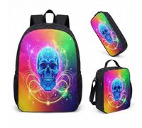 Occhiali da sole arcobaleno con teschio psichedelico, 43 cm, set da 3 pezzi, caleidoscopio, vibrante borsa per la scuola per adolescenti e adulti, 13, L, Minimalista