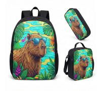 Occhiali da sole Capybara Pool Float 43 cm Set di 3 pezzi, Summer Vibes Tropical School Bag per bambini adolescenti, 04, L, Minimalista
