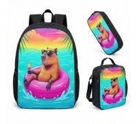 Occhiali da sole Capybara Pool Float 43 cm Set di 3 pezzi, Summer Vibes Tropical School Bag per bambini adolescenti, 01, L, Minimalista