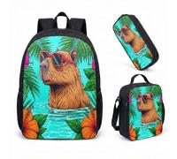 Occhiali da sole Capybara Pool Float 43 cm Set di 3 pezzi, Summer Vibes Tropical School Bag per bambini adolescenti, 12, L, Minimalista