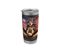 Occhiali da sole con bandiera americana con cane husky siberiano su aquila calva Bicchiere termico in acciaio inox doppia parete