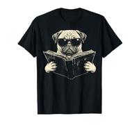 Occhiali da Sole con Carlino e Scritta in Inglese Funny Pug Reading Book, Maglietta