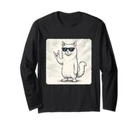 Occhiali da sole con gatto angora turco musica rock divertente retrò Maglia a Manica