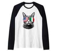 Occhiali da Sole con Gatto Italiano USA Bandiera Italia USA Maglia con Maniche Raglan