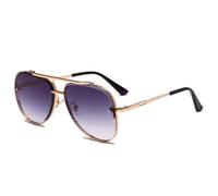 Occhiali da sole con lenti sfumate moda 2024 Uomini e donne Retro Street Shooting Metal Frame Occhiali da sole, Doppio Grigio, 139*148*56mm