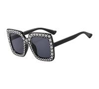 Occhiali Da Sole Con Strass - Eyewear Oversize Scintillante, Glam Fashion Frames Glases | Donne Square Bling Sun Sunes, Accessorio Estivo Elegante Per Le Giorni Di Spiaggia Viaggio Eventi E, Nero , Se