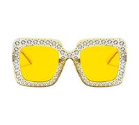 Occhiali Da Sole Con Strass - Eyewear Oversize Scintillante, Glam Fashion Frames Glases | Donne Square Bling Sun Sunes, Accessorio Estivo Elegante Per Le Giorni Di Spiaggia Viaggio Eventi E, giallo