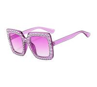 Occhiali Da Sole Con Strass - Eyewear Oversize Scintillante, Glam Fashion Frames Glases | Donne Square Bling Sun Sunes, Accessorio Estivo Elegante Per Le Giorni Di Spiaggia Viaggio Eventi E, malva, Se