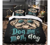 Occhiali da sole Cool Dog Set Di Copripiumino Set di 3 Pezzi microfibra morbida stampa 3D con federe per cuscini con cerniera Moda Rock Pet copripiumino for ragazze e bambini King（220x240cm）