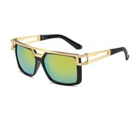 Occhiali da sole da uomo a doppio raggio in metallo con montatura grande e occhiali da sole antivento, Nero Oro Mercurio, 145*151*51mm