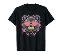 Occhiali da Sole Divertenti a Forma di Cuore con Grafica Teddy Maglietta