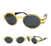 Occhiali Da Sole Eleganti Retro Hip Hop Da Festa Ovali Bling Oro A Rete