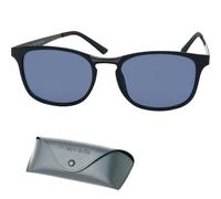 Occhiali da sole graduati neri unisex UV400 per lettura, con custodia | Montatura in plastica con aste in acciaio inox; frontale 136 mm, lenti 50 x 37 mm, ponte 14-17 mm, aste 137 mm
