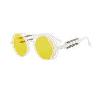 Occhiali da sole in metallo, stile steampunk, unisex, rotondi, stile vintage, UV400, Bianco Giallo, 152*142*51mm