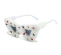 Occhiali da sole in peluche con montatura a forma di cuore, protezione UV400, colore rosa, design eccentrico per donne, accessorio alla moda, Strass / Pelliccia bianca