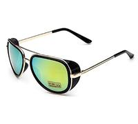 Occhiali da Sole Iron Man - Steampunk - Tony Stark - Retrò - Uomo - Unisex - Montatura Dorata Lente Verde - Idea Regalo Natale e Compleanno