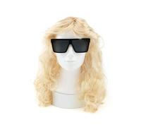 Occhiali da sole neri oversize da donna con parrucca flick bionda - Pop Star Diva Fancy Dress Set di accessori per feste e Halloween