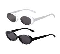 Occhiali da sole ovali retrò alla moda per donne, anni '90 piccoli Y2K moda vintage occhiali da sole stretti, nero + bianco, Medium