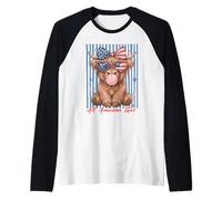 Occhiali da Sole Patriotic Highland Cow Pink Bubble Maglia con Maniche Raglan