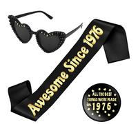 Occhiali da sole per il 50° compleanno, 3 pezzi, colore nero e oro, fantastica fascia dal 1976 con scritta "All the Best Things were Made in 1976", occhiali da sole a forma di cuore, per uomini e