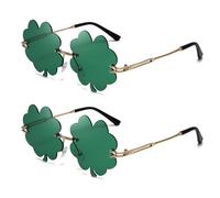 Occhiali da Sole per St. Patrick’s Day, 2 Paia Occhiali da Sole per il Giorno di San Patrizio, Four Leaf Verde Leprechaun Costume Occhiali da con Montatura in Metallo, Occhiali da Sole con Trifoglio