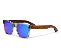 Occhiali da sole per uomo e donna | Aste in vero legno di Noce e telaio in acetato grigio trasparente | Lenti scure Cat3 CE protezione UV400 (blu)