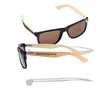 Occhiali da sole personalizzati "Bamboo" - Occhiali alla moda in stile blu con ganci in bambù e montatura nera in policarbonato - Occhiali da sole per uomo e donna con protezione UV 400, colore: nero