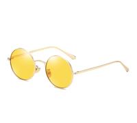 Occhiali da sole polarizzati retrò punk da uomo e donna in metallo piccolo telaio rotondo guida protezione solare occhiali da sole, Pellicola per visione notturna Gold Frame, 150*132*46mm