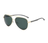Occhiali da sole polarizzati TAC da uomo alla moda con montatura in alluminio-magnesio, protezione UV per viaggi all'aperto e guida, oro verde scuro, 141 * 145 * 55mm